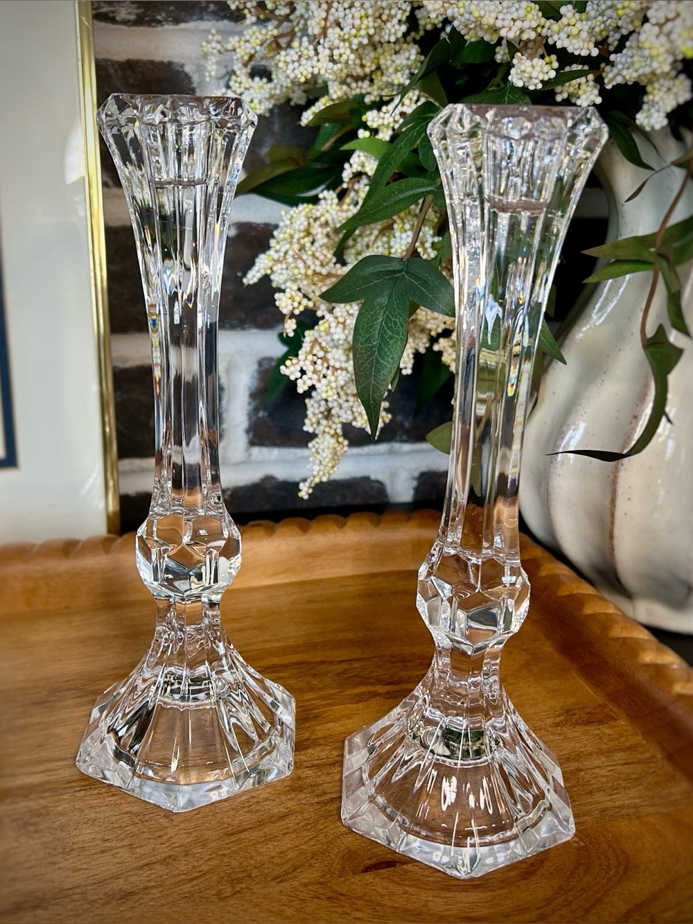 Vintage Cut Crystal Taper Candle Holders Set | Faceted Clear Home Decor